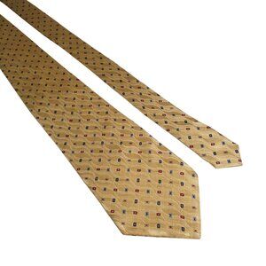 Cool cc Yellow Silk Tie Geometric Red Blue Square Pattern Woven Men Business